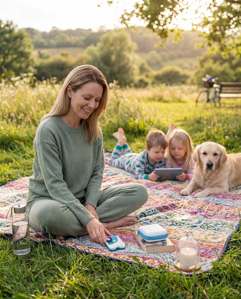 Firefly Frau Blickt Auf Den Healy. Sie Ist Entspannt Und Wirkt Gelassen Outdoor Auf Picknick 893363